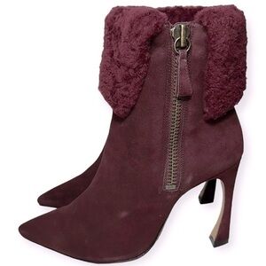 ALEXANDRE BIRMAN Women’s Size 38 8 Red Mirabella Shearling Trim Suede Booties